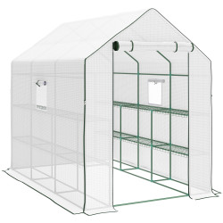 Estufa de jardim de 3 níveis com 12 prateleiras porta enrolável janelas anti-UV cobertura de PE 140x213x190 cm branco