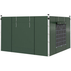 Paredes laterais para tenda de 2 painéis 295x195 cm com janela enrolável e porta com fecho de correr para tenda 3x3 m ou 3x6 m verde