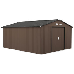 Abrigo de jardim exterior para armazenamento de ferramentas com 4 janelas 12,4 m² 340x386x200 cm marrom