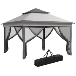 Tenda dobrável 3,26x3,26x2,72 m com altura ajustável 4 painéis de malha proteção uv30+ e bolsa de transporte cinza