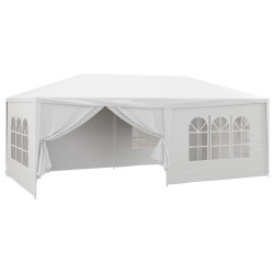 Tenda de jardim 583x293 cm tenda para festas com 4 janelas 2 portas com fecho de correr 6 paredes laterais branco