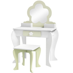 Toucador crianças com espelho e banco toucador de maquilhagem para crianças de 3-6 anos 55x34x87,5 cm branco e verde pastel