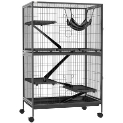 Gaiola para roedores 80x52x128 cm casa de 4 alturas com rampas suspensa rede bandeja removível rodas cinza escuro