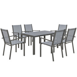 Conjunto de mesa e cadeiras de jardim com cadeiras empilháveis e estrutura de aço para terraço e pátio cinzento claro