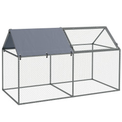 Gaiola para pequenos animais de aço com 1 porta superior e cobertura anti-UV para exterior jardim 198x100x120 cm prata
