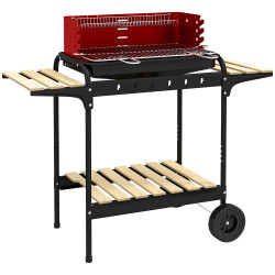 Barbecue a carvão com rodas portátil com grelha ajustável em altura para piquenique campismo 103x47x95 cm vermelho e preto