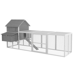 Galinheiro grande de madeira para 4-6 galinhas com casa principal ninhos área aberta de 2,25 ㎡ 310,5x149,5x149 cm cinza