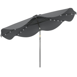 Guarda-sol de jardim manual ø292x254 cm com 32 luzes LED solares 8 varetas impermeável e respiros de ventilação cinzento