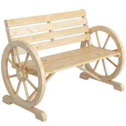 Banco de jardim de madeira com apoios em forma de roda para 2 pessoas 105,5x56x79 cm madeira