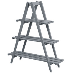 Suporte de madeira para plantas dobrável de 3 níveis com estrutura em forma de a para jardim pátio 100x36x112 cm cinza
