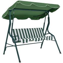 Baloiço de jardim de 2-3 lugares com almofada toldo ajustável terraço patio capacidade 240kg 170x110x153cm verde e branco