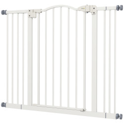 Barreira de segurança para cães com largura ajustável 74-100 cm e extensões para escadas e portas branco