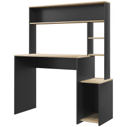 Secretária para computador com prateleira de 3 níveis mesa de estudo com suporte para cpu 114x45x138 cm cinza e natural