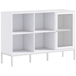 Aparador de cozinha com porta de malha 4 compartimentos abertos e estante ajustável para sala 120x37x81,5 cm branco