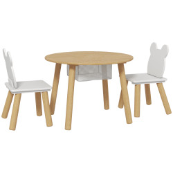 Mesa infantil com 2 cadeiras com espaço de arrumação para crianças de 3-6 anos para sala de jogos dormitório madeira e branco