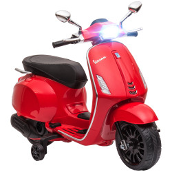Moto elétrica para crianças de 3-6 anos com licença vespa com USB mp3 luz LED rádio fm velocidade 3 km/h vermelho