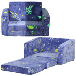 Poltrona para crianças dobrável e reclinável sofá para crianças estofado em tecido luminoso com desenho espacial azul