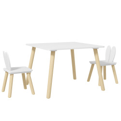 Mesa infantil com encosto de cadeiras com orelhas de coelho mesa infantil para sala de jogos de berçário branca
