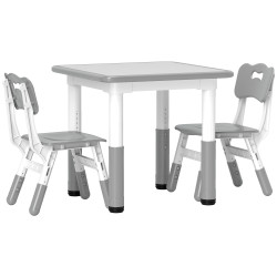 Mesa e cadeiras para crianças de 3 peças com altura ajustável para sala de jogos quarto escola infantil branco e cinza