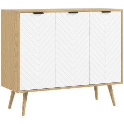 Aparador de cozinha moderno com prateleiras ajustáveis 2 armários e anti-tombo 91,5x35x77,4 cm branco e madeira