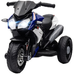 Motocicleta elétrica infantil com 3 rodas com bateria 6v recarregável funções de música buzina faróis 86x42x52 cm azul