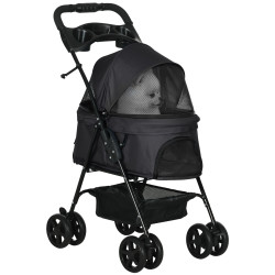 Carrinho para cães dobrável com rodas universáis cesta de armazenamento correias de segurança e janelas 67x45x96 cm preto