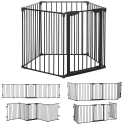 Barreira de segurança para animais de estimação barreira dobrável de 5 painéis com fechadura inteligente 300x74,5 cm preto