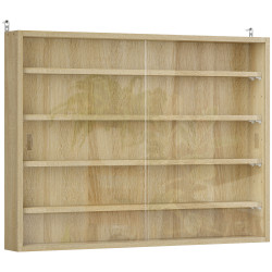 Vitrine de parede de madeira com prateleiras ajustáveis e 2 portas corredeiras de vidro para coleções 80x9,5x60 cm carvalho