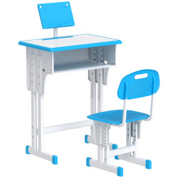 Conjunto de secretária e cadeira para crianças com altura ajustável 1 gaveta e 1 prateleira para livros 60x45x90-120 cm azul
