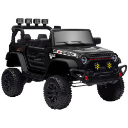 Carro elétrico para crianças com bateria de 12v controlo remoto faróis LED buzina e música 100x63x65 cm preto