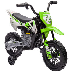 Mota elétrica para crianças com bateria 12v música velocidade 2,4-5 km/h e rodas auxiliares 107x56x70 cm verde