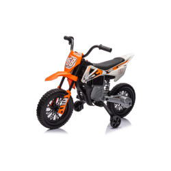 Moto elétrica infantil 12v com música, velocidade 2,4-5 km/h, rodas auxiliares, 107x56x70 cm, laranja