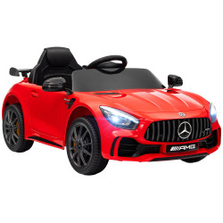 Carro elétrico para crianças carro mercedes-benz amg gtr com bateria 12v faróis buzina e música 108x67x46 cm vermelho