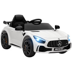 Carro elétrico para crianças carro mercedes-benz amg gtr com bateria 12v faróis buzina e música 108x67x46 cm branco