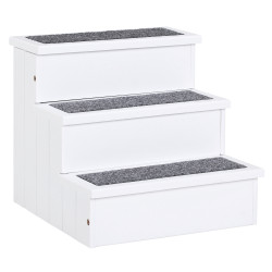 Escada para animais de estimação de 3 degraus com armazenamento e tapete antiderrapante 40,5x44,5x38 cm branco