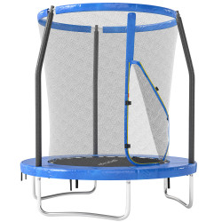 Trampolim infantil ø183 cm, para crianças com rede de segurança barras acolchoadas capa de segurança e estrutura de aço azul