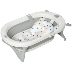 Banheira para bebé recém nascido até 3 anos dobrável 30 litros com tampa termossensível e almofada confortável almofadas antiderrapantes 81,5x50,5x23,5cm cinza e branco