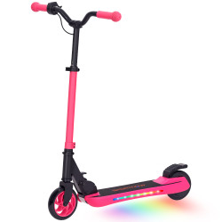 Trotinete elétrica dobrável para crianças 120 w autonomia 6 km e máximo 10 km/h com travão luzes LED 74x52x83-87 cm rosa