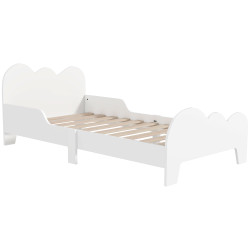 Cama para crianças 143,5x74,5x56 cm estrutura de cama infantil com desenho de núvem e barreira de segurança branco