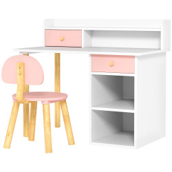 Conjunto de secretária e cadeira para crianças mesa de estudo com prateleiras e gaveta carga 80 kg 85x48x73 cm rosa