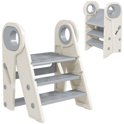 Banco para crianças dobrável torre de aprendizagem escada para crianças antiderrapante 46,5x47x61,5 cm cinza e branco