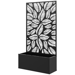 Floreira de metal com ecrã de privacidade com folhas decorativas floreira de parede ou independente 61x23x113 cm preto