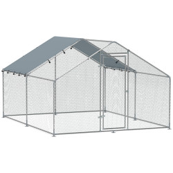 Galinheiro para exterior 3x3,4x1,9 m galinheiro de aço galvanizado com cobertura anti-UV gaiola para 10-15 galinhas prata