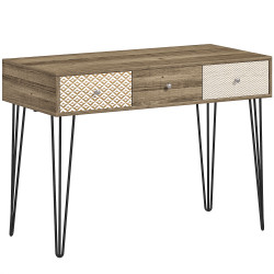 Secretária estilo boémio mesa secretária com 3 gavetas e pés de ferro para escritório dormitório tocador 105x50x75 cm madeira