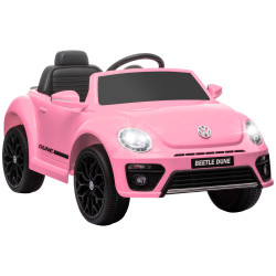 Carro elétrico para crianças carro elétrico infantil volkswagen beetle com bateria 12v faróis buzina e música 97x56,5x46 cm rosa