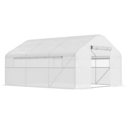 Estufa tipo túnel 4x3x2 m estufa de exterior com 2 janelas cobertura PE anti UV e 1 porta de enrolar branco