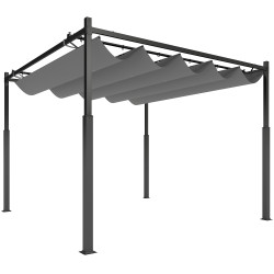 Pérgola de jardim 3x3 m com teto retrátil e acessório magnético proteção uv30+ colunas metálicas e ganchos cinzento