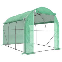 Estufa tipo túnel 296x196x200 cm estufa de jardim com 3 portas e 6 janelas enroláveis teto curvo para cultivo verde
