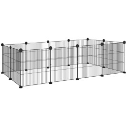 Recinto de metal para animais de estimação recinto metálico com 12 painéis para pequenos animais DIY 140x70x35 cm preto