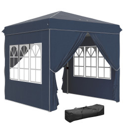 Tenda dobrável pop-up 248x248x270 cm com 4 paredes laterais anti-UV altura ajustável e bolsa de transporte azul escuro